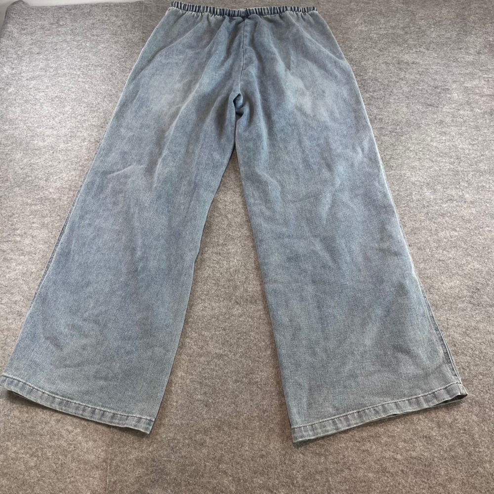 Women Wide Leg Drawstring Jeans Light Blue Boho Coastal Small‎ V24594-2